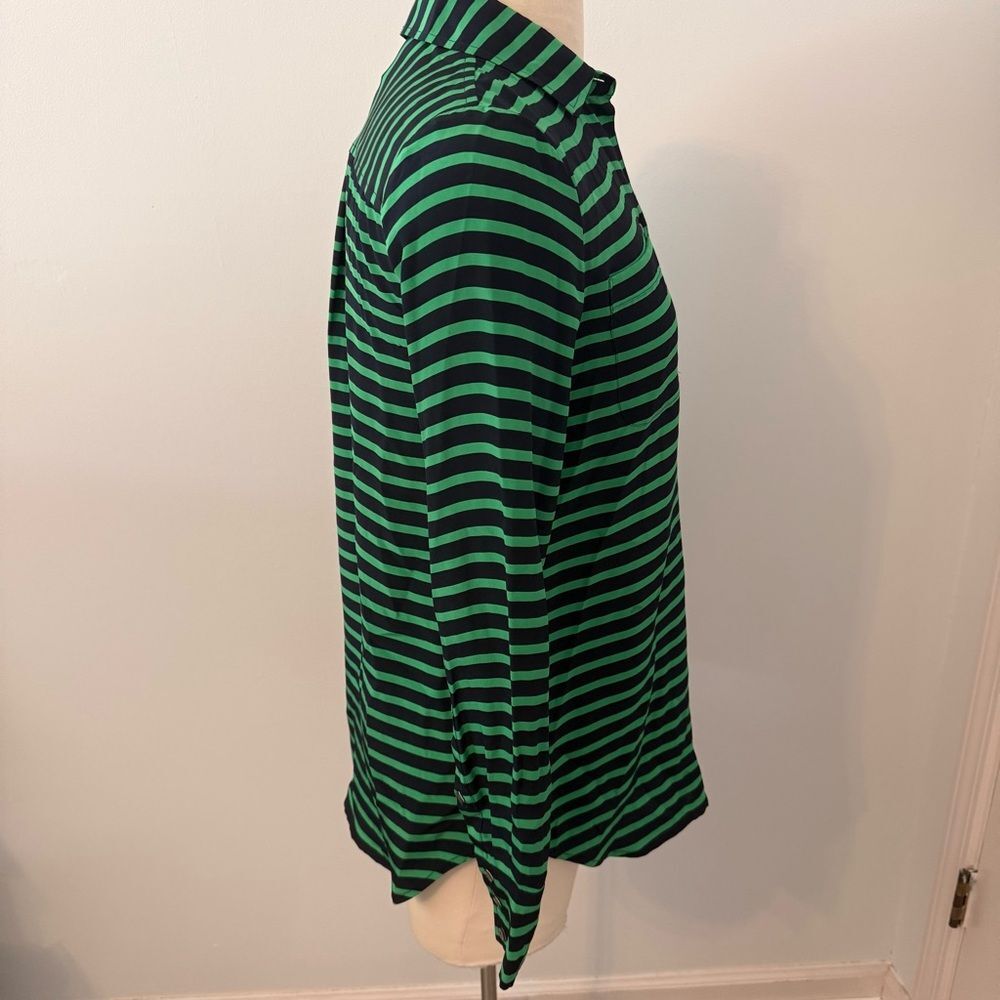 J. Crew Silk Polly Popover in Stripe Crepe de Chine Kelly Green & Blue Size 2 - Picture 4 of 10